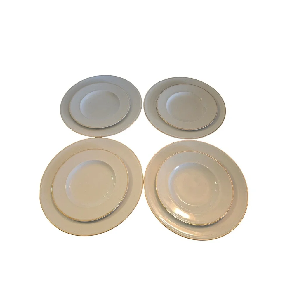 Pottery Barn Japan White‎ Gold Rim Porcelain Dinner Salad Plate Set 8 Piece
